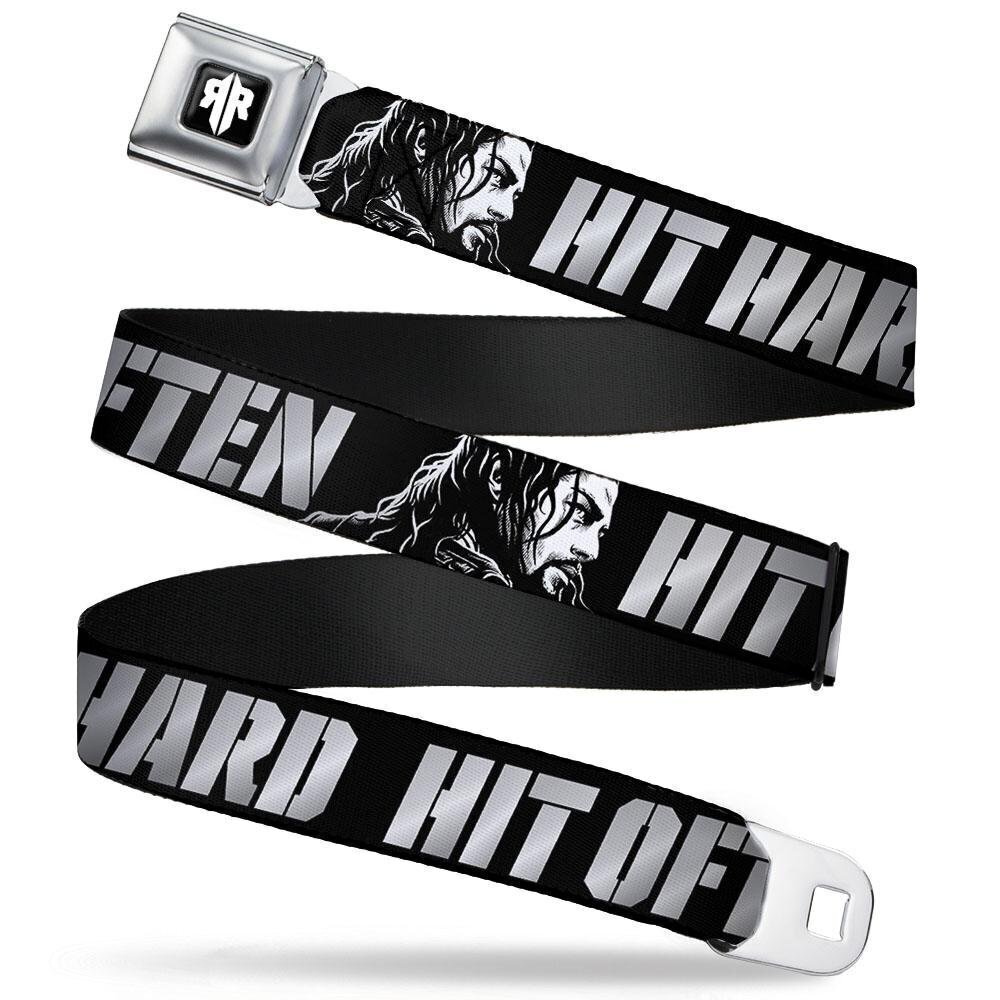 8054 Seatbelt Belt - Roman Reigns Pose HIT HARD HIT OFTEN Black/Grays/White